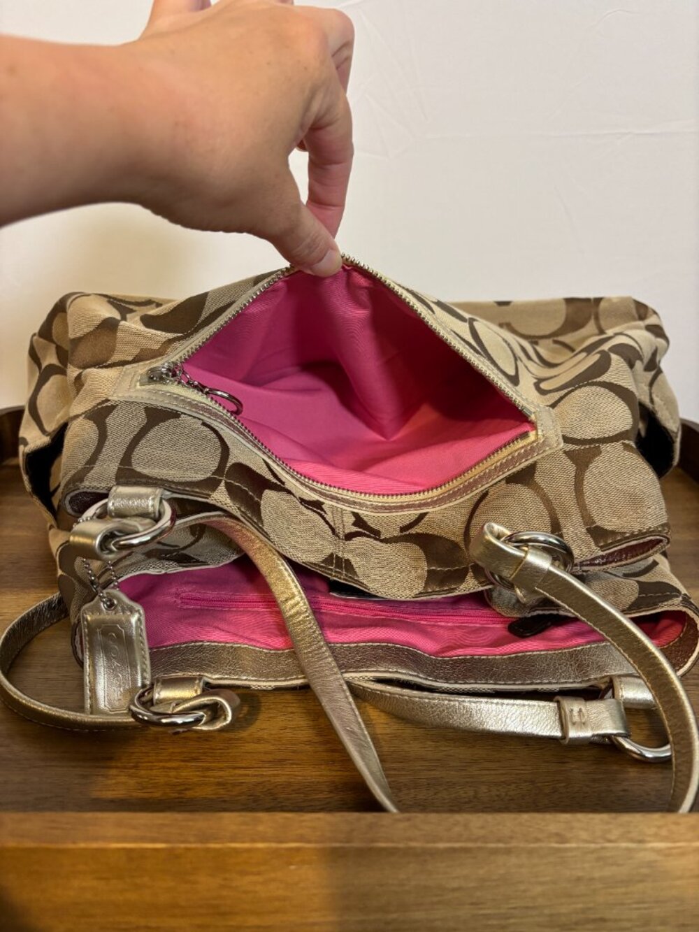 Coach Gabby Signature Khaki Metallic Gold XL Tote - Picture 8 of 11